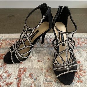 black jeweled heels